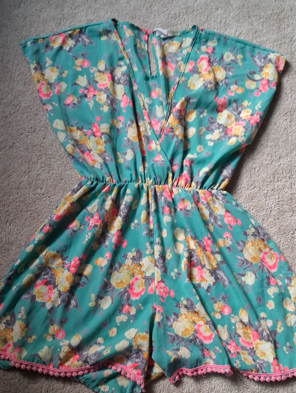 Kids Floral Romper in Teal - Brand Unspecified